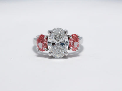 Oval Cut Three Stone with Pink Side Stones