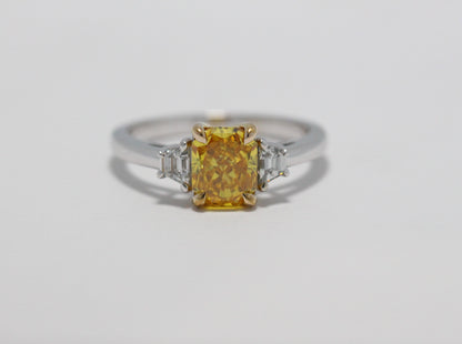 Yellow Radiant with Trapezoid Side Stones