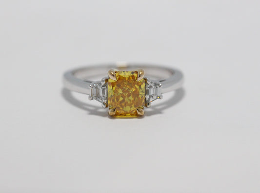 Yellow Radiant with Trapezoid Side Stones