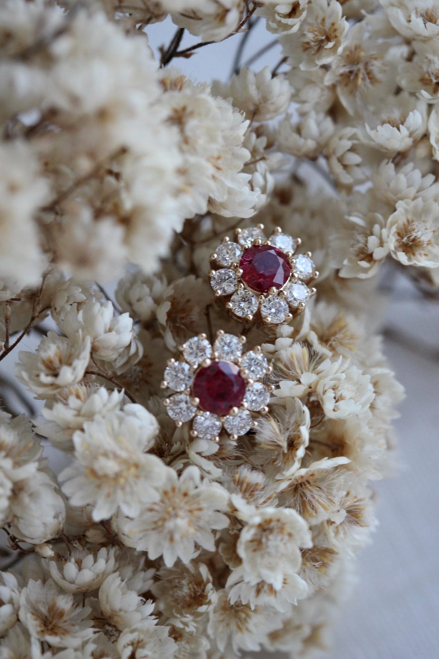 Vintage Inspired Ruby and Diamond Studs
