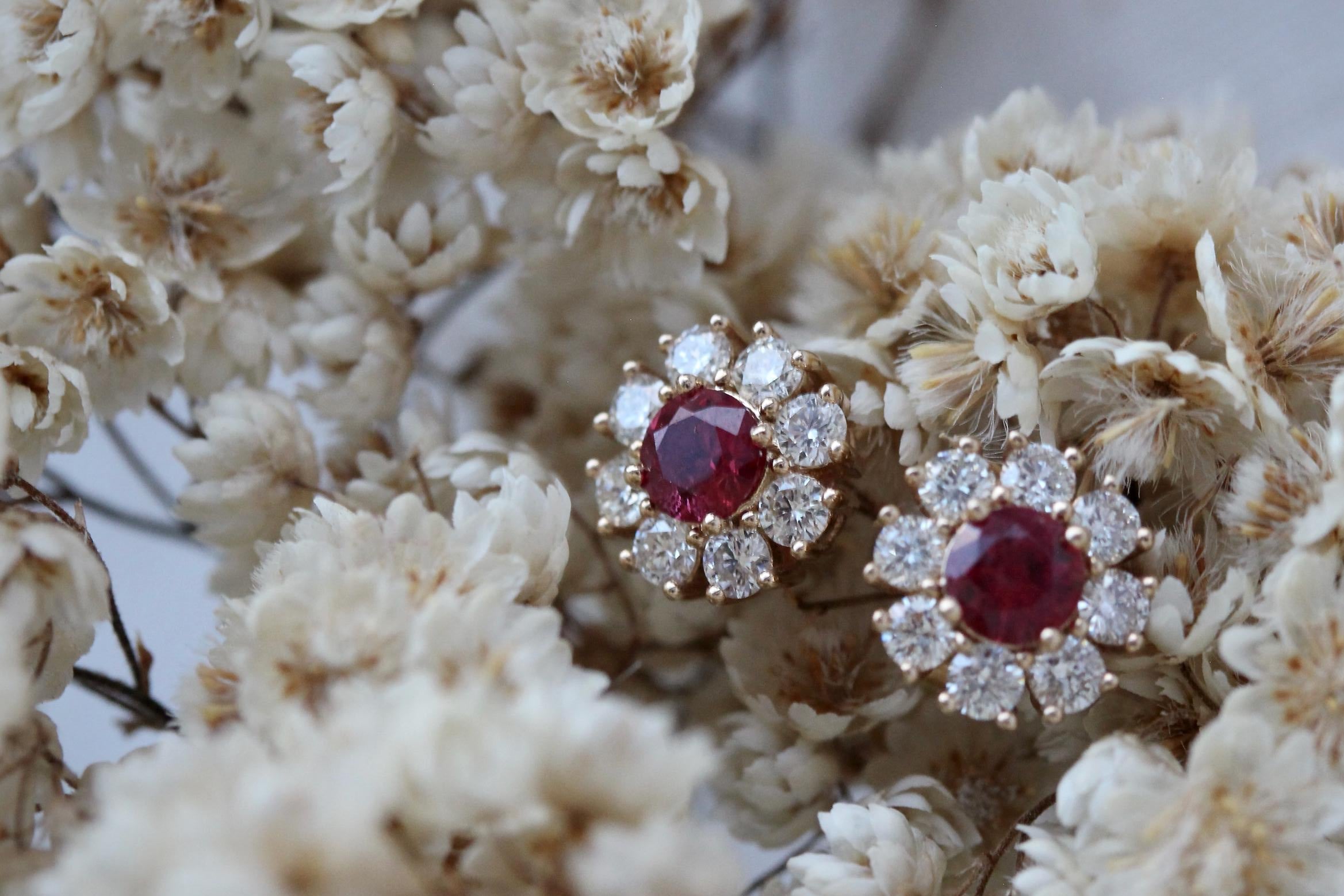 Ruby Earrings With A Diamond Halo