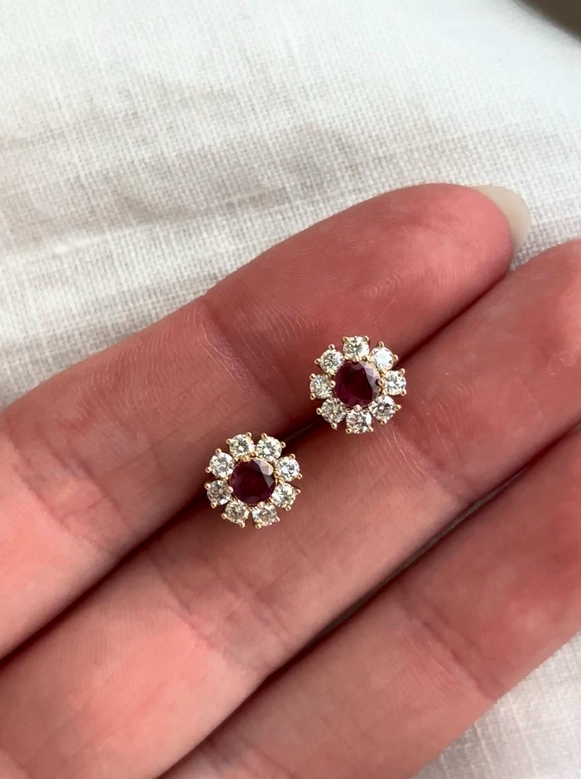 Vintage Inspired Ruby and Diamond Studs